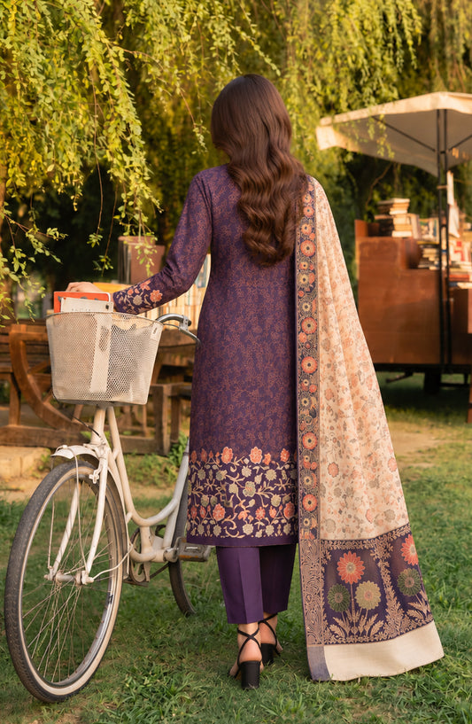 Aveline by Amna Khadija Printed Supreme Wool Unstitched 3 Piece Suit - AKAW-14 - AM26TRV - Purple - Winter Collection