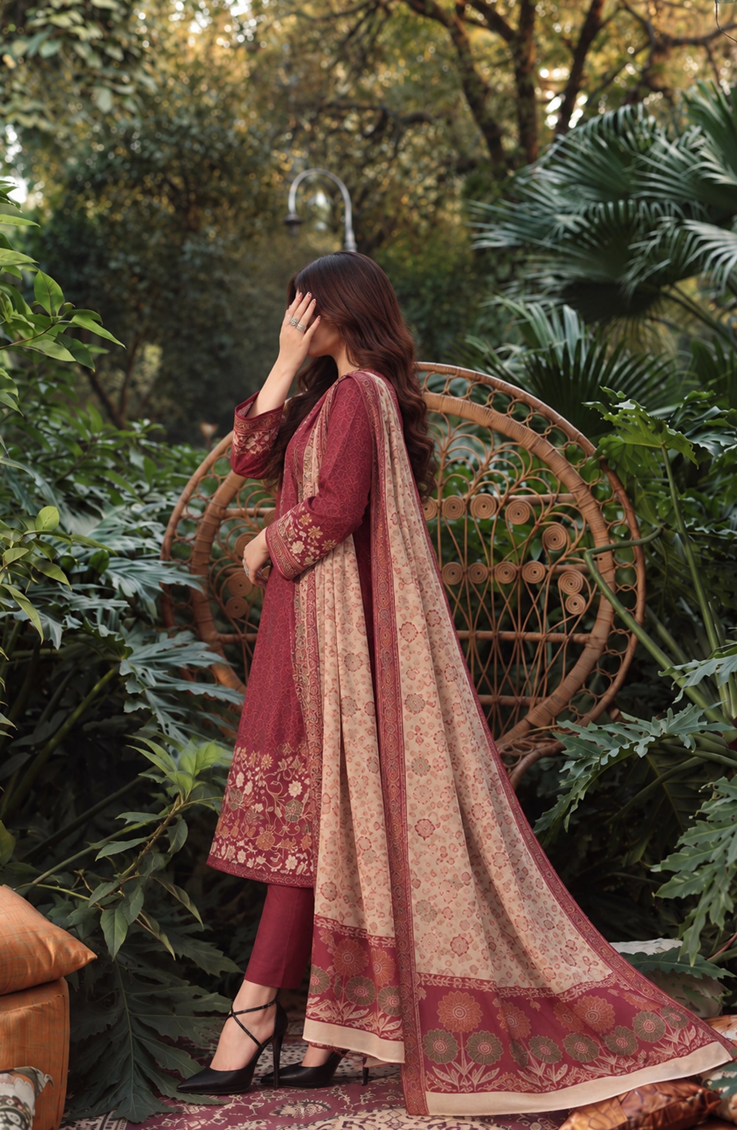 Aveline by Amna Khadija Printed Supreme Wool Unstitched 3 Piece Suit - AKAW-15 - AM26TRV - Red - Winter Collection