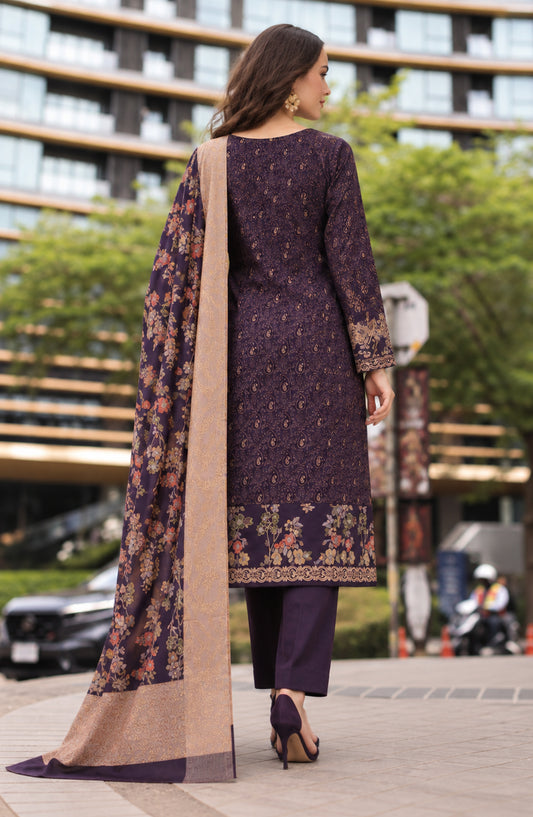 Aveline by Amna Khadija Printed Supreme Wool Unstitched 3 Piece Suit - AKAW-06 - AM26VLN - Purple - Winter Collection