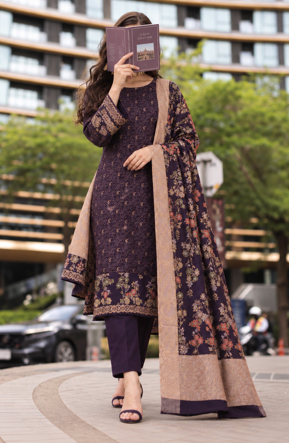 Aveline by Amna Khadija Printed Supreme Wool Unstitched 3 Piece Suit - AKAW-06 - AM26VLN - Purple - Winter Collection
