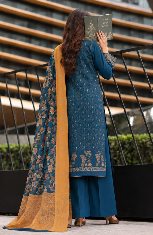 Aveline by Amna Khadija Printed Supreme Wool Unstitched 3 Piece Suit - AKAW-07 - AM26VLN - Blue - Winter Collection