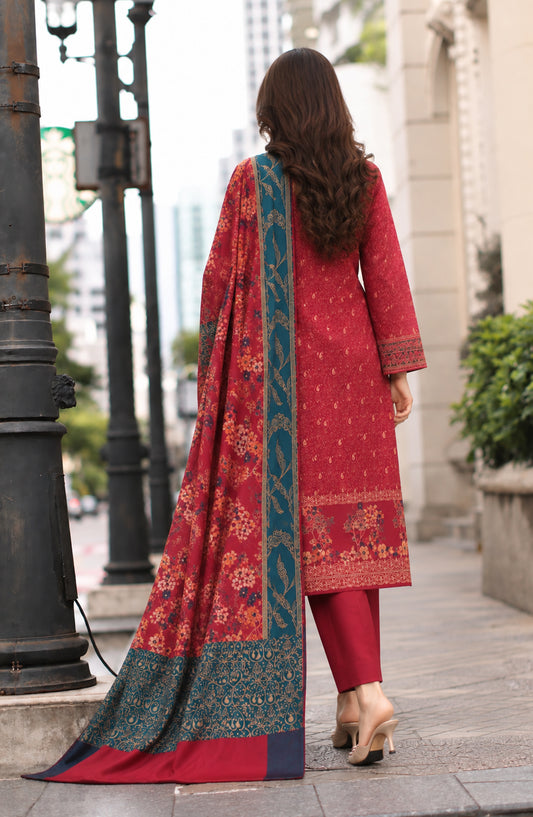 Aveline by Amna Khadija Printed Supreme Wool Unstitched 3 Piece Suit - AKAW-08 - AM26VLN - Red - Winter Collection
