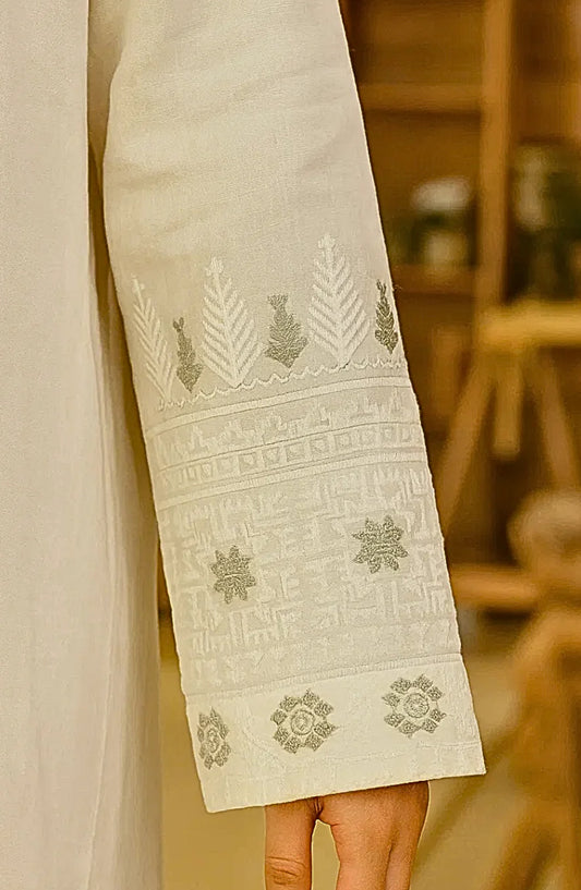 Ayla Embroidered Dobby Lawn Stitched 2 Piece Solids - SE250409 - AY25SW - White - Winter Collection