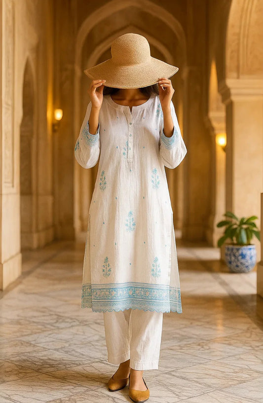 Ayla Embroidered Dobby Lawn Stitched 2 Piece Solids - SE250410 - AY25SW - White - Winter Collection