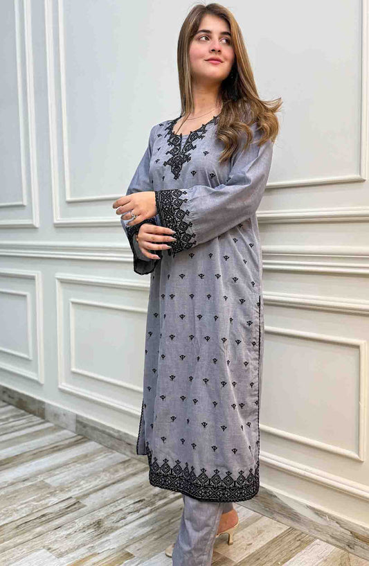 Ayla Studio Co-ords Chambray Stitched 2 Piece - Leila - AS25CO - Blue - Casual Collection