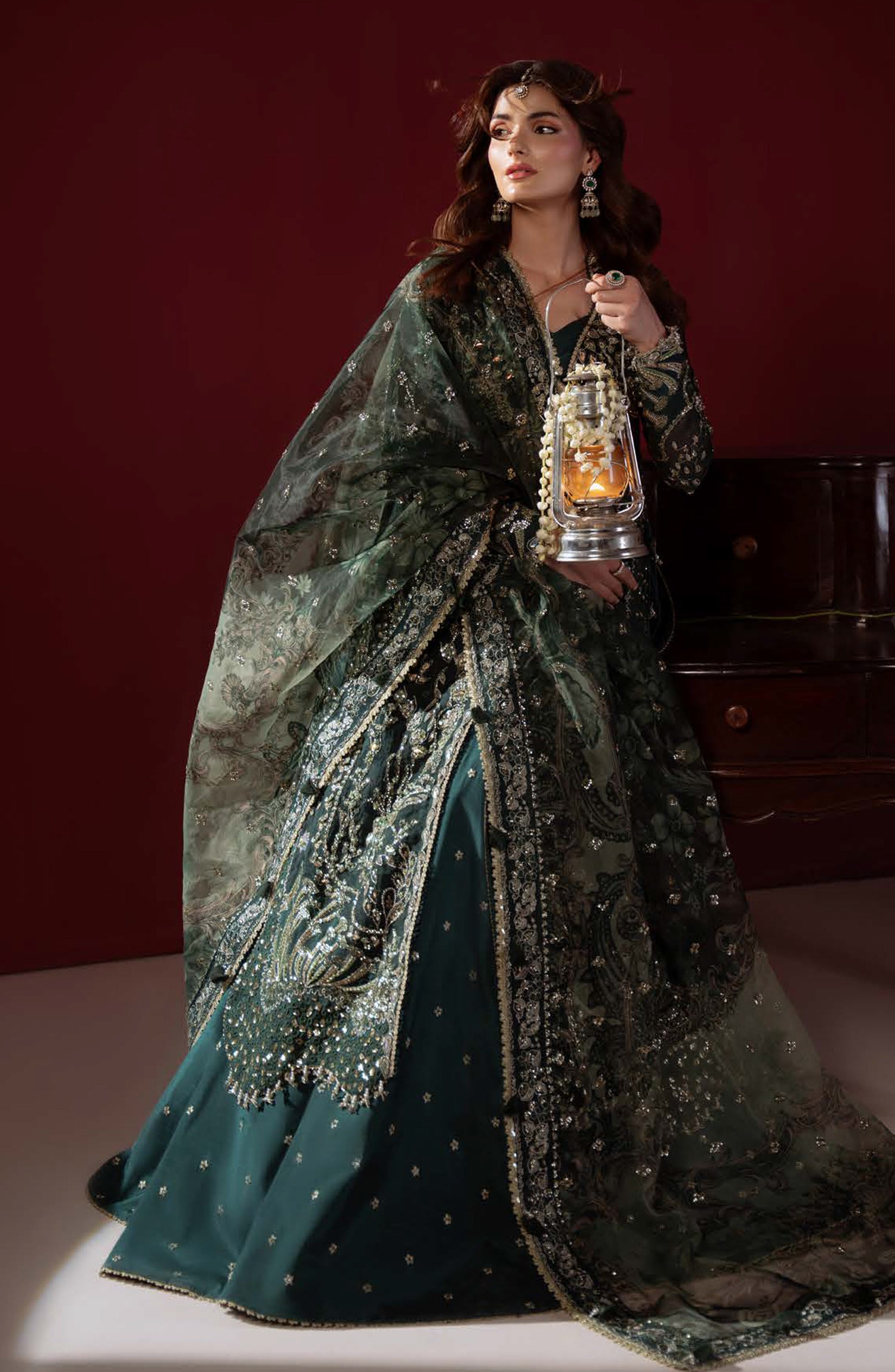 Aylin Ember Embroidered Organza Unstitched 3 Piece Suit - D-01 Elysee - AYL26EM - Green - Festive Collection