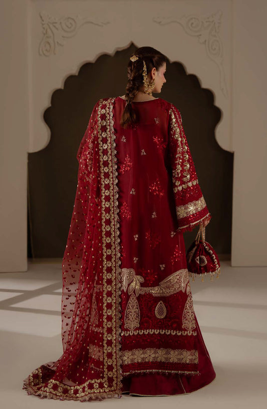 Aylin Ember Embroidered Organza Unstitched 3 Piece Suit - D-03 Amour - AYL26EM - Red - Festive Collection