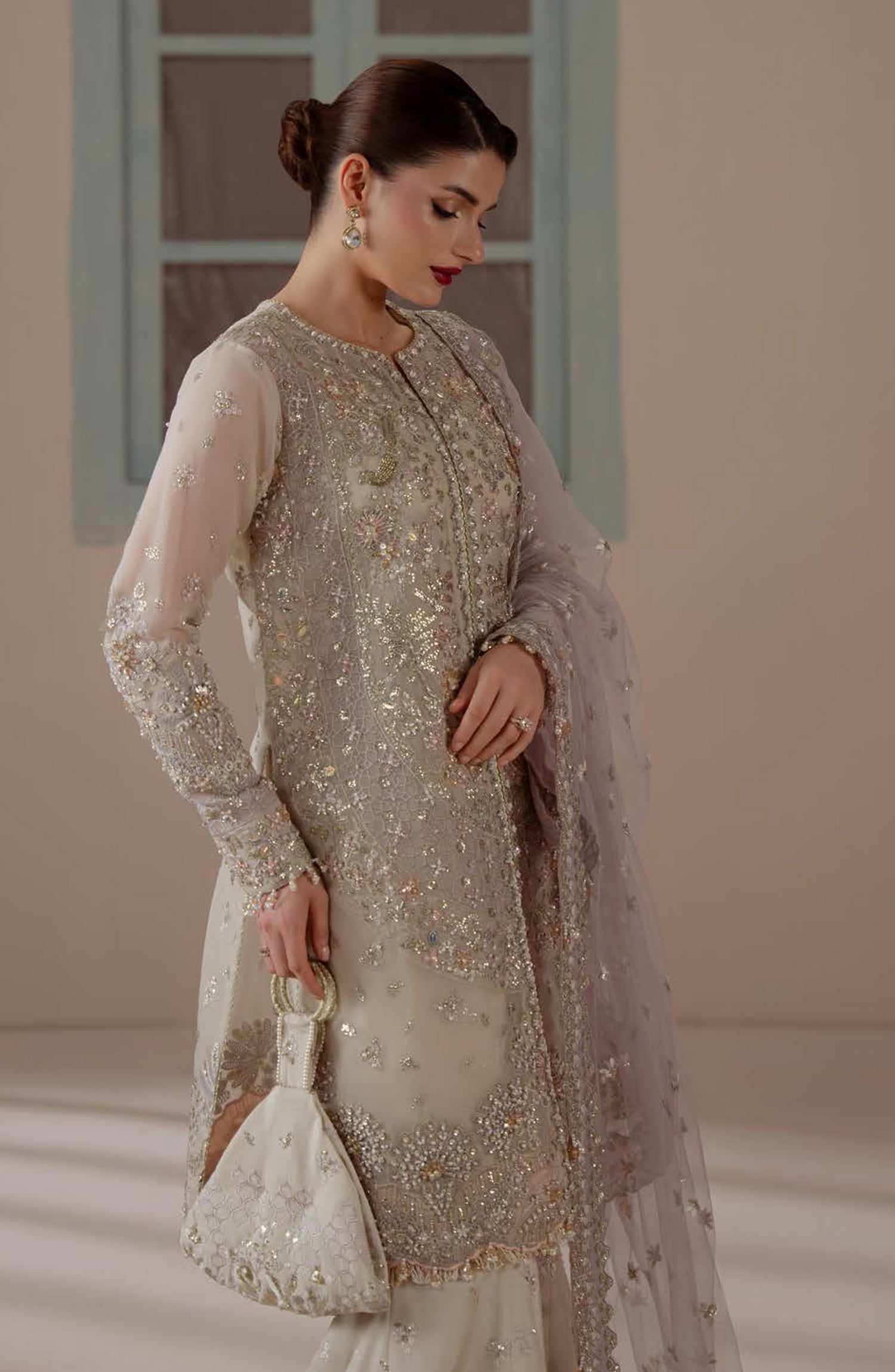 Aylin Ember Embroidered Organza Unstitched 3 Piece Suit - D-04 Enamour - AYL26EM - Light Fawn - Festive Collection