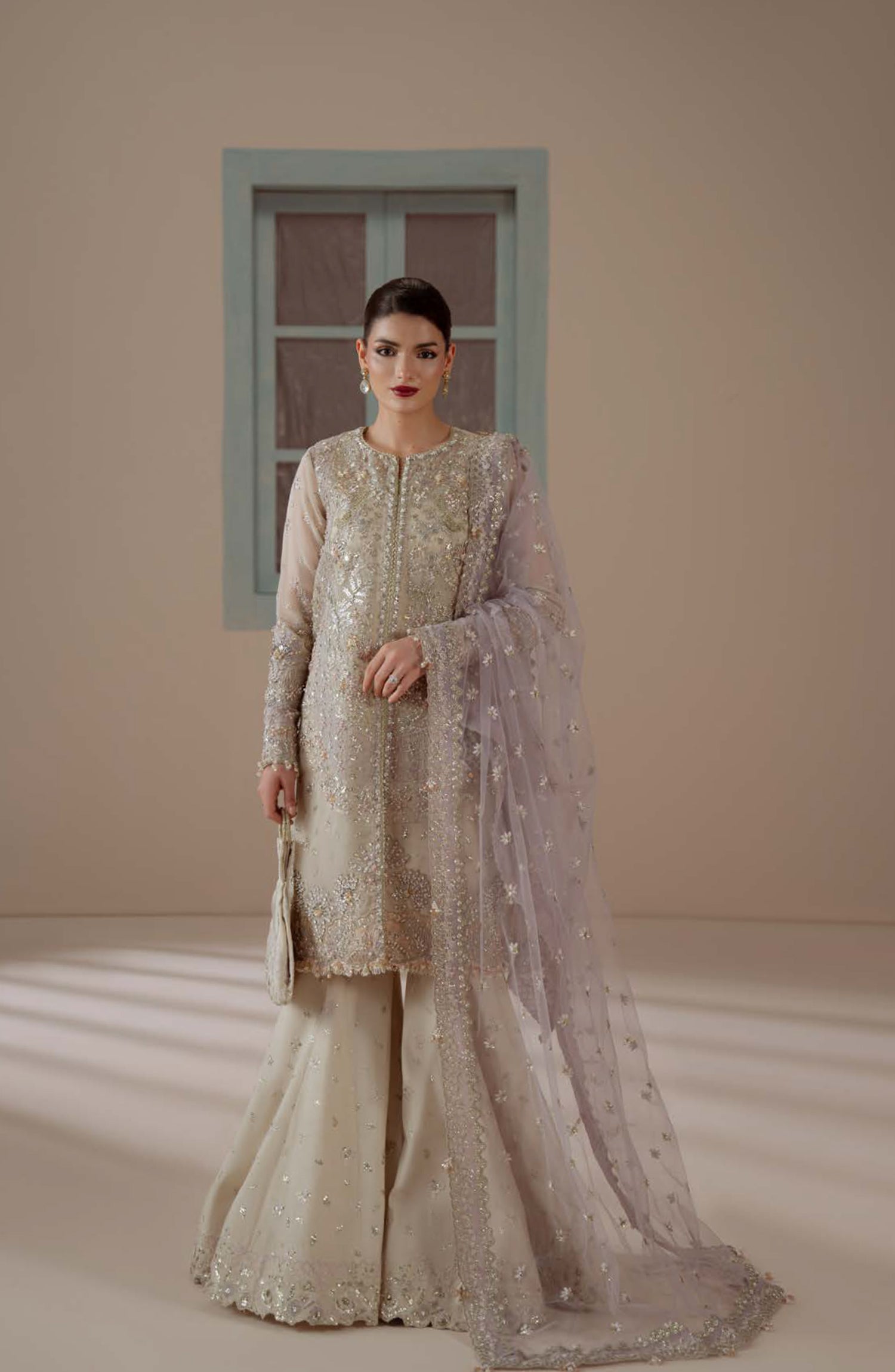 Aylin Ember Embroidered Organza Unstitched 3 Piece Suit - D-04 Enamour - AYL26EM - Light Fawn - Festive Collection