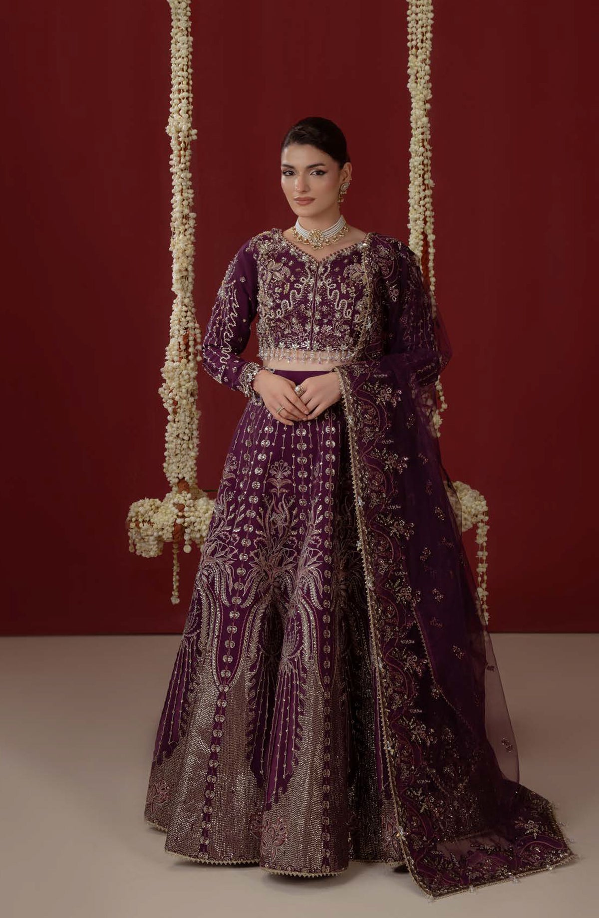 Aylin Ember Embroidered Organza Unstitched 3 Piece Suit - D-05 Ethereal - AYL26EM - Purple - Festive Collection