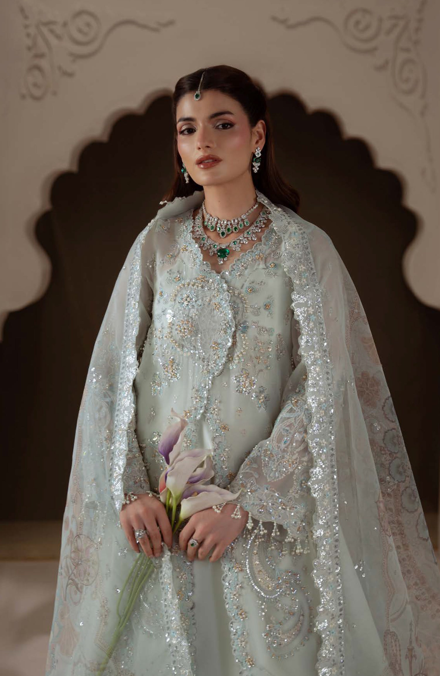 Aylin Ember Embroidered Organza Unstitched 3 Piece Suit - D-06 Celeste - AYL26EM - Blue - Festive Collection