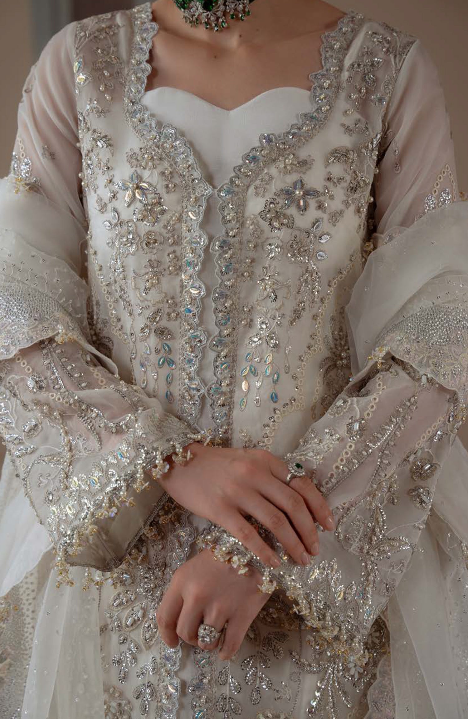 Aylin Ember Embroidered Organza Unstitched 3 Piece Suit - D-08 Serenity - AYL26EM - White - Festive Collection