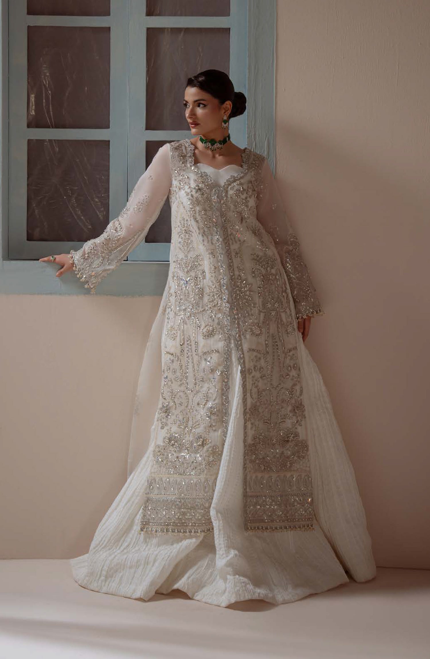 Aylin Ember Embroidered Organza Unstitched 3 Piece Suit - D-08 Serenity - AYL26EM - White - Festive Collection
