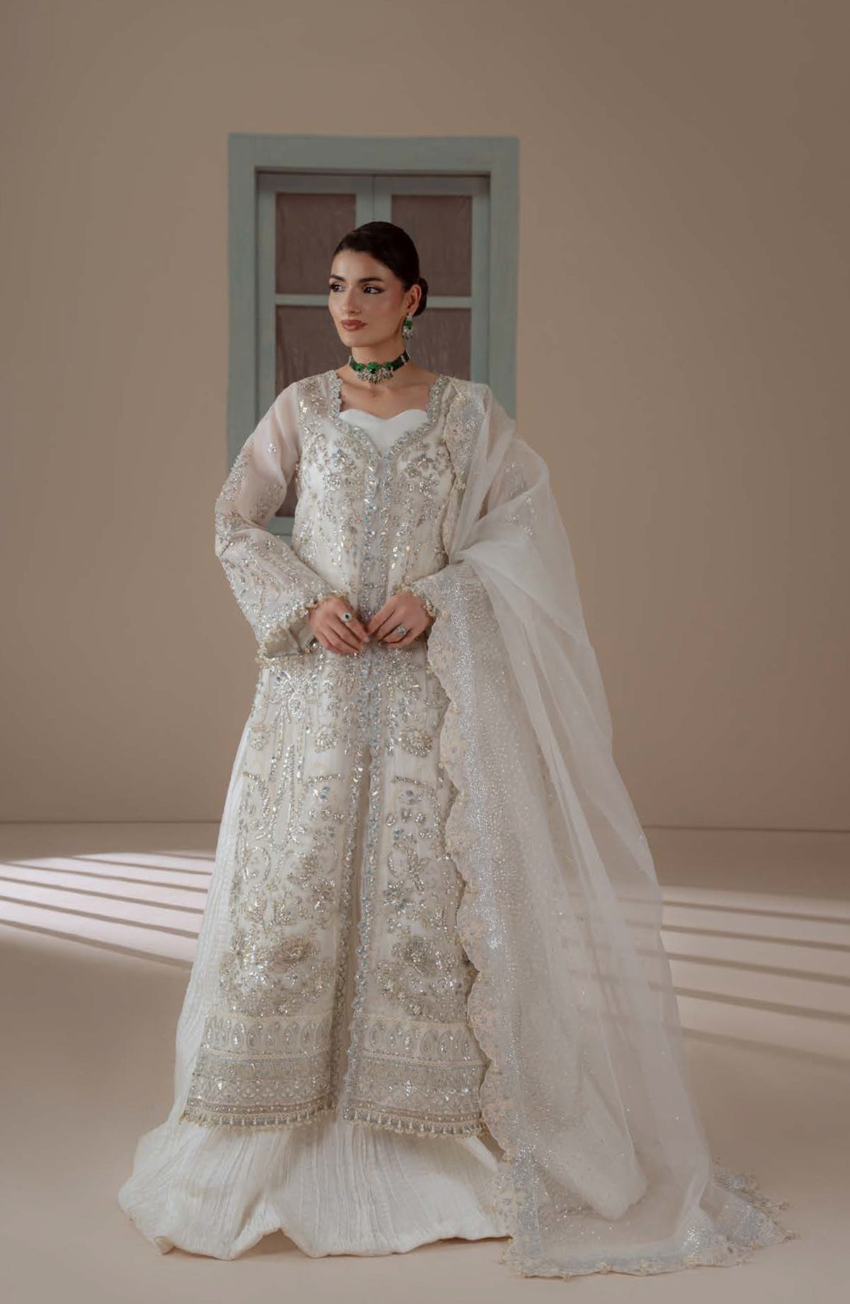 Aylin Ember Embroidered Organza Unstitched 3 Piece Suit - D-08 Serenity - AYL26EM - White - Festive Collection