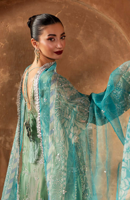 Aylin Ember Embroidered Zari Unstitched 3 Piece Suit - 07 Ocean Bloom - AYL25EMF - Green - Festive Collection