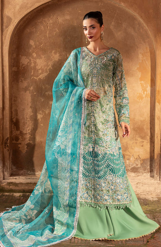 Aylin Ember Embroidered Zari Unstitched 3 Piece Suit - 07 Ocean Bloom - AYL25EMF - Green - Festive Collection