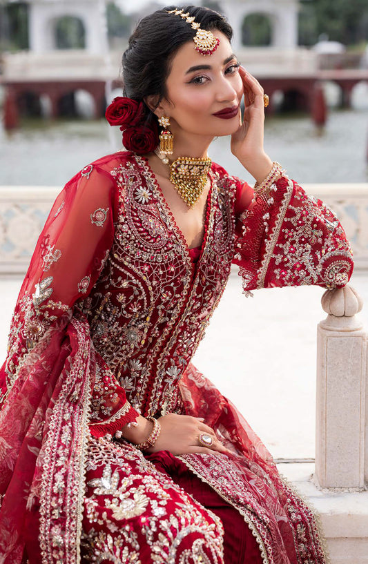 Aylin Ember Embroidered Organza Unstitched 3 Piece Suit - 06 Scarlet - AYL25EMF - Red - Festive Collection