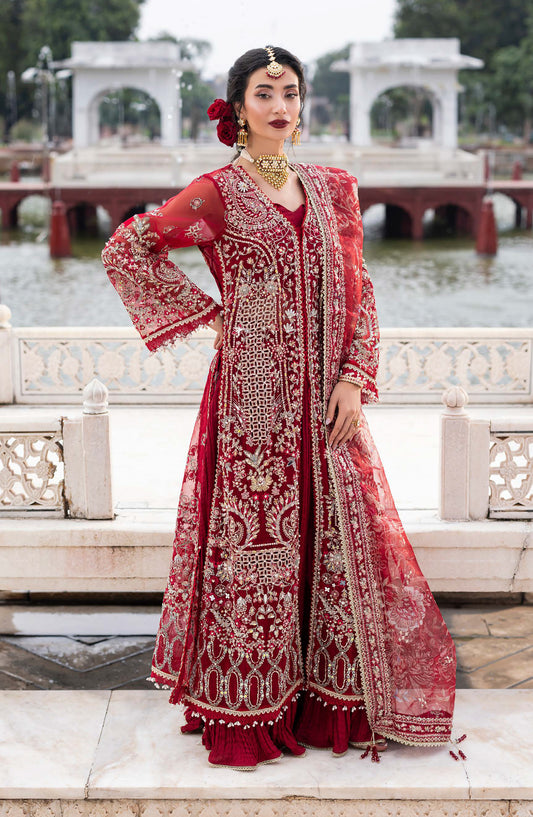 Aylin Ember Embroidered Organza Unstitched 3 Piece Suit - 06 Scarlet - AYL25EMF - Red - Festive Collection