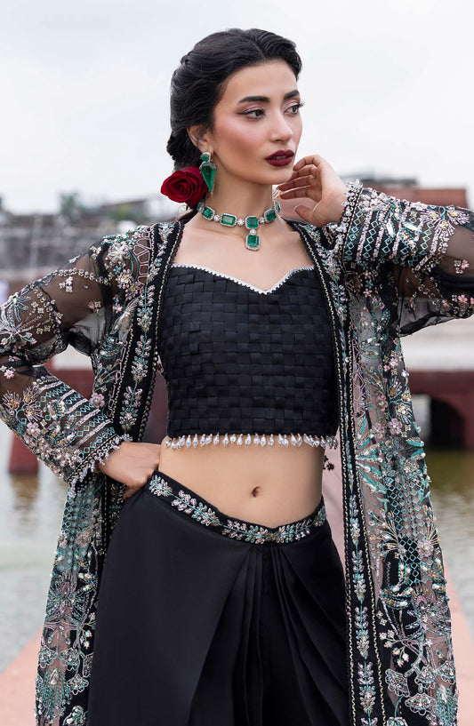 Aylin Ember Embroidered Organza Unstitched 3 Piece Suit - 05 Noir - AYL25EMF - Black - Festive Collection