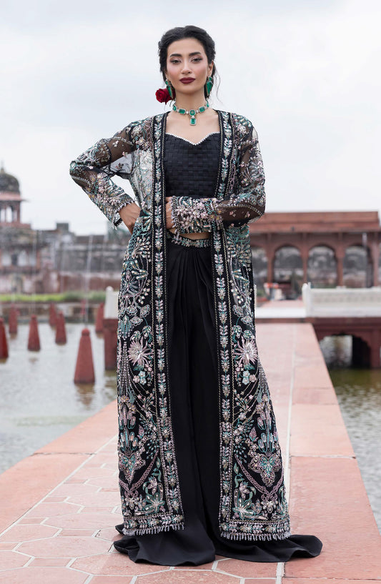 Aylin Ember Embroidered Organza Unstitched 3 Piece Suit - 05 Noir - AYL25EMF - Black - Festive Collection