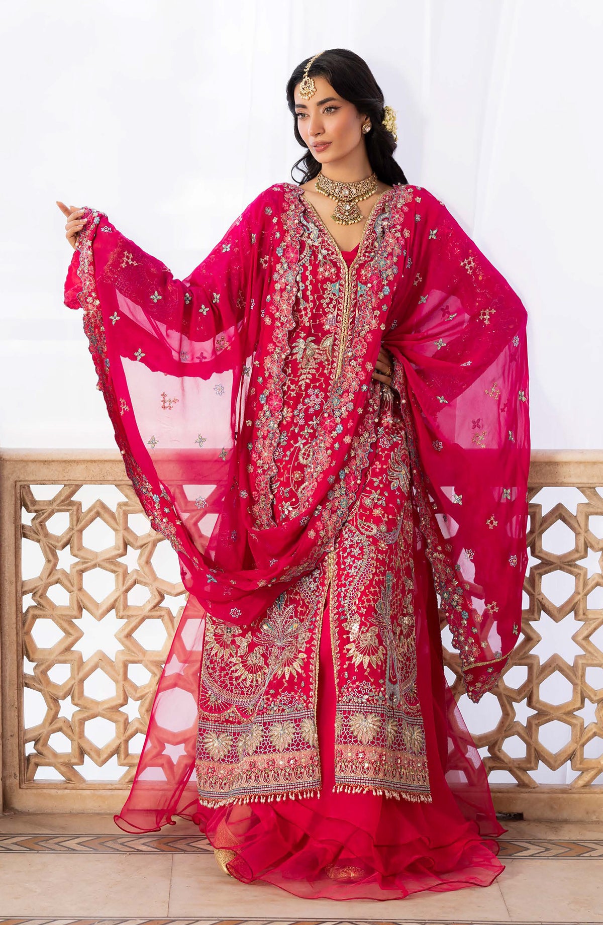 Aylin Ember Embroidered Organza Unstitched 3 Piece Suit - 03 Fuchsia - AYL25EMF - Pink - Festive Collection