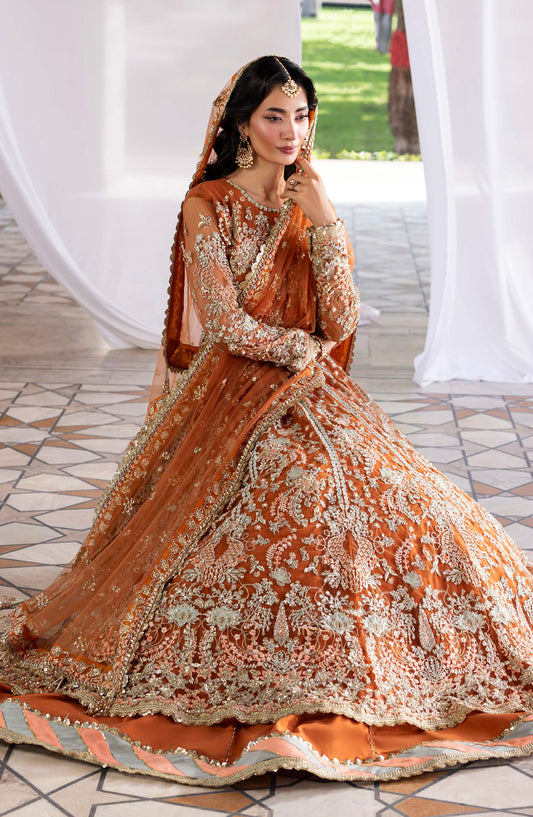 Aylin Ember Embroidered Net Unstitched 3 Piece Suit - 02 Saffron - AYL25EMF - Rust - Festive Collection