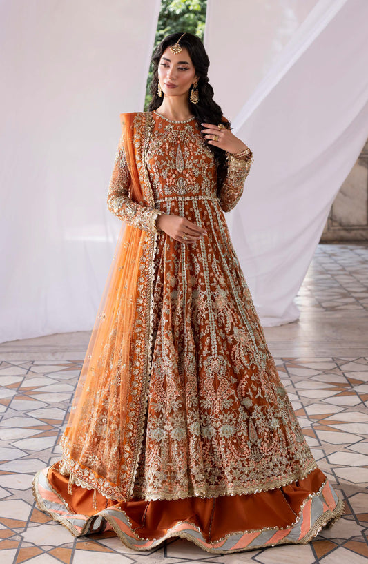 Aylin Ember Embroidered Net Unstitched 3 Piece Suit - 02 Saffron - AYL25EMF - Rust - Festive Collection
