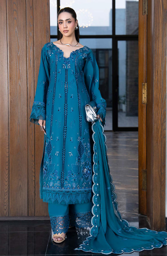 Aylin Luxury Embroidered Lawn Unstitched 3 Piece Suit - D-08 Teal Rose - AYL26LX - Teal - Festive Collection