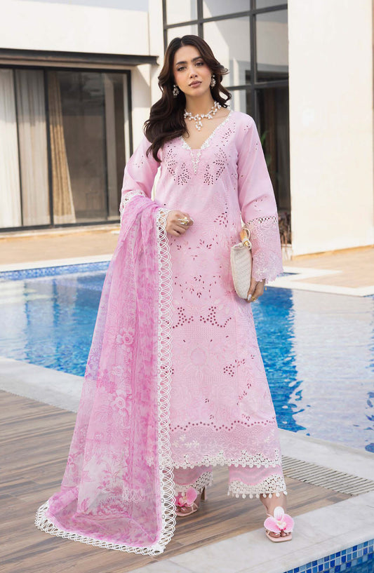 Aylin Luxury Embroidered Lawn Unstitched 3 Piece Suit - D-04 Pink Lilly - AYL26LX - Pink - Festive Collection