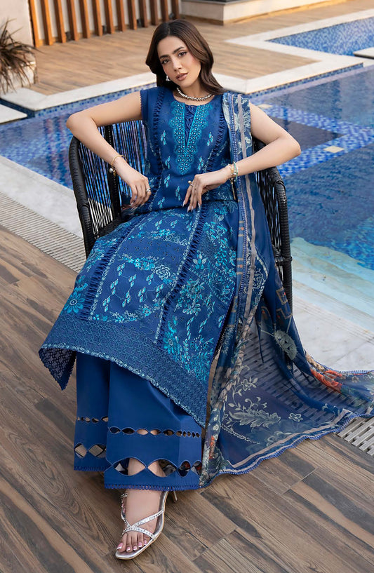 Aylin Luxury Embroidered Lawn Unstitched 3 Piece Suit - D-03 Midnight Iris - AYL26LX - Blue - Festive Collection