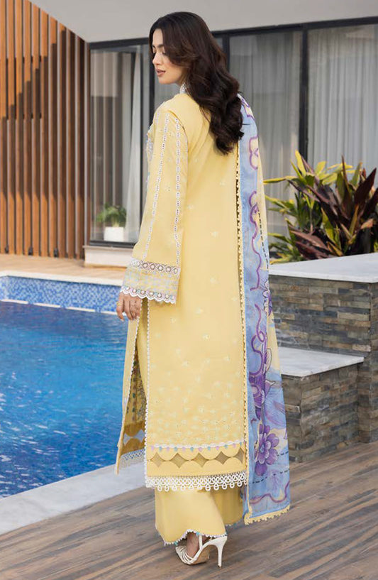 Aylin Luxury Embroidered Lawn Unstitched 3 Piece Suit - D-02 Vanila Daisy - AYL26LX - Yellow - Festive Collection