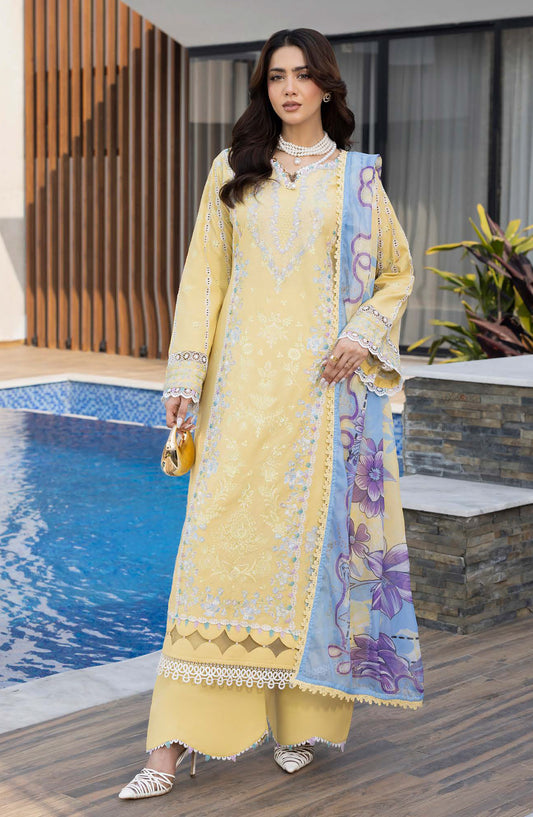 Aylin Luxury Embroidered Lawn Unstitched 3 Piece Suit - D-02 Vanila Daisy - AYL26LX - Yellow - Festive Collection