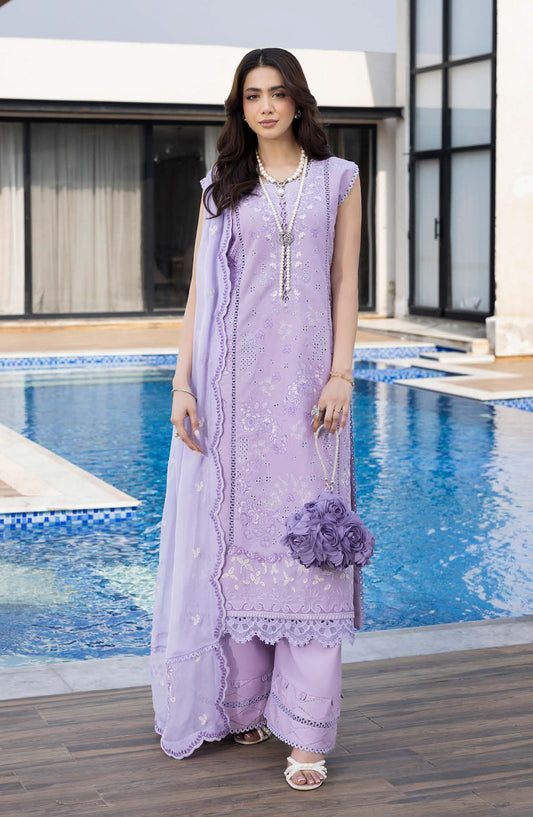 Aylin Luxury Embroidered Lawn Unstitched 3 Piece Suit - D-01 Sweet Violet - AYL26LX - Purple - Festive Collection