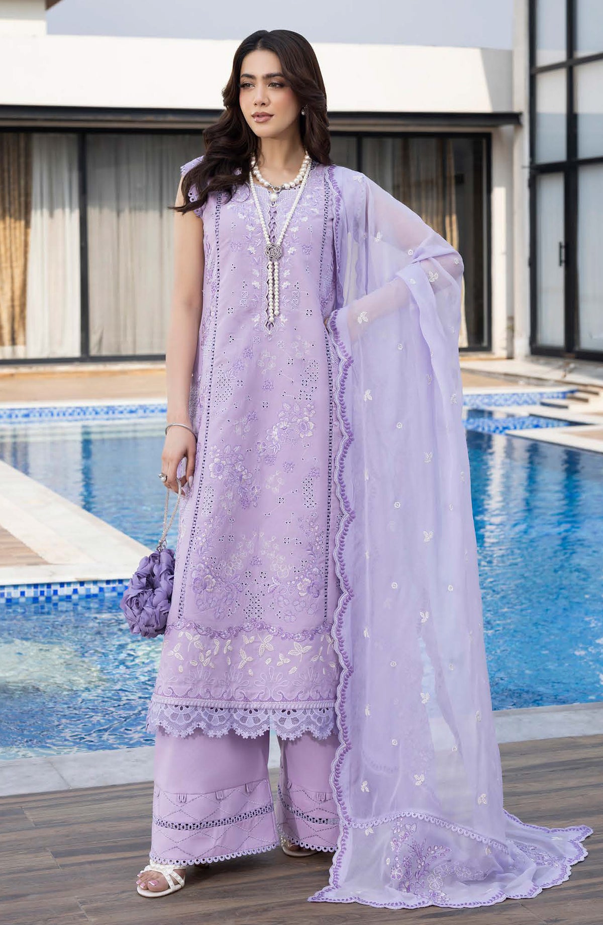 Aylin Luxury Embroidered Lawn Unstitched 3 Piece Suit - D-01 Sweet Violet - AYL26LX - Purple - Festive Collection