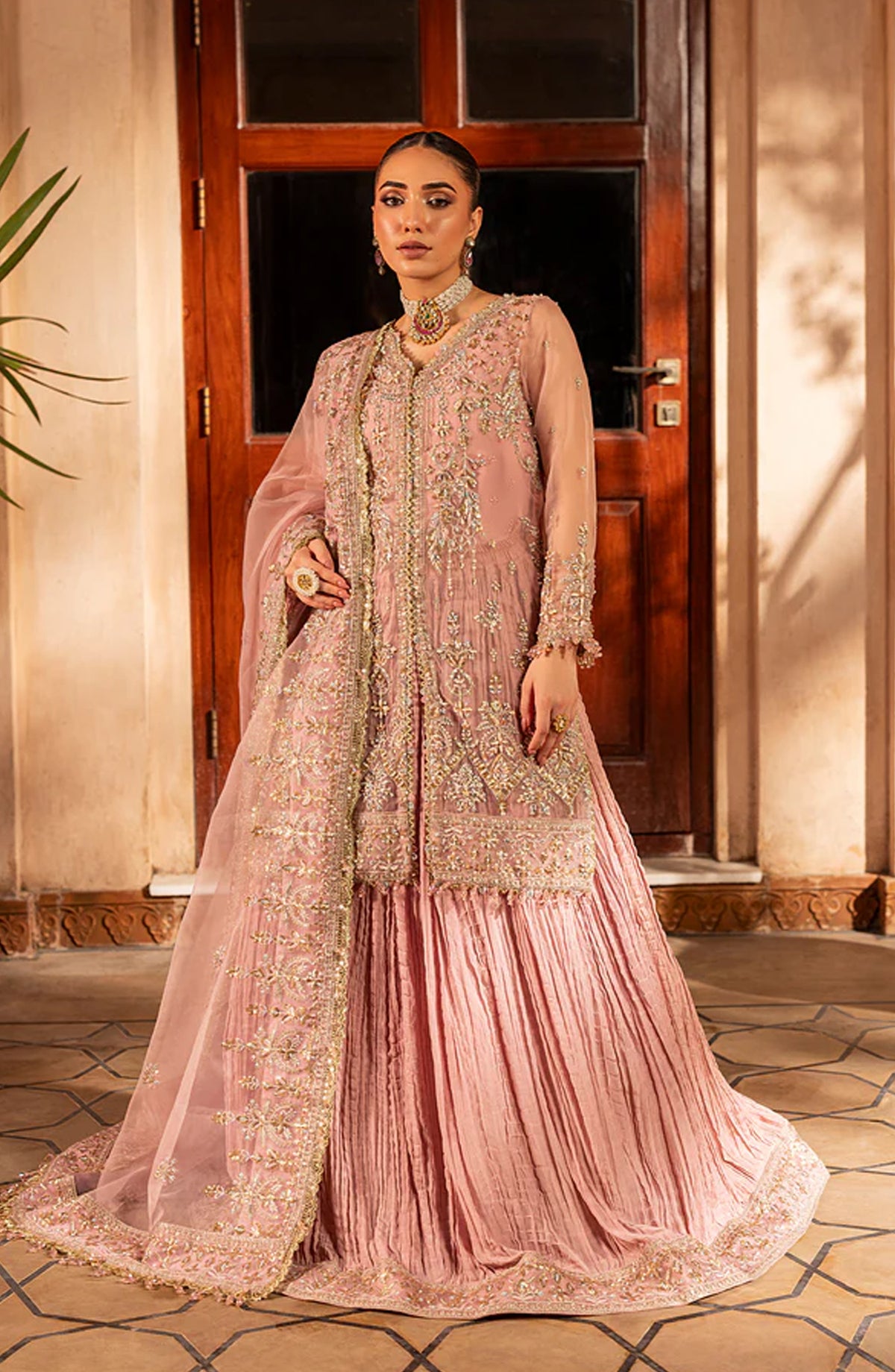 Aylin Luxury Formal Embroidered Organza Unstitched 3 Piece Suit - MAUVE MIST - AYL25WE - Pink - Wedding Collection