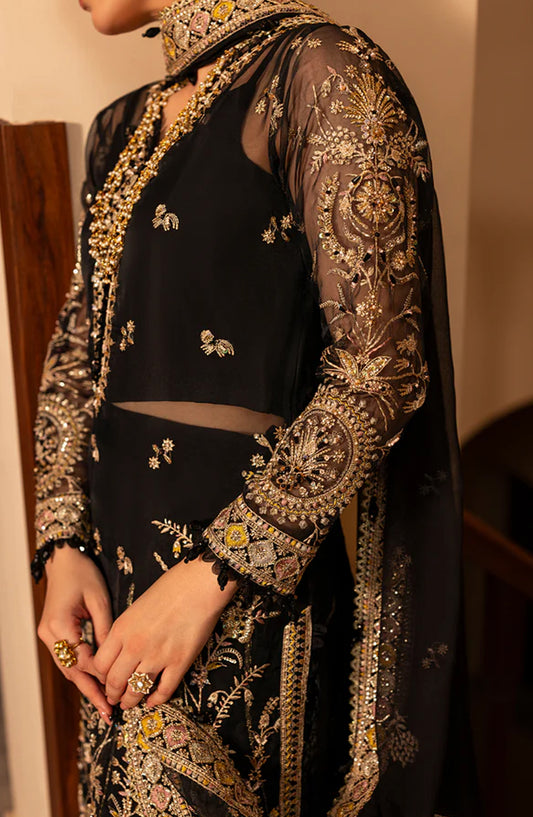 Aylin Luxury Formal Embroidered Organza Unstitched 3 Piece Suit - DUSKY - AYL25WE - Black - Wedding Collection