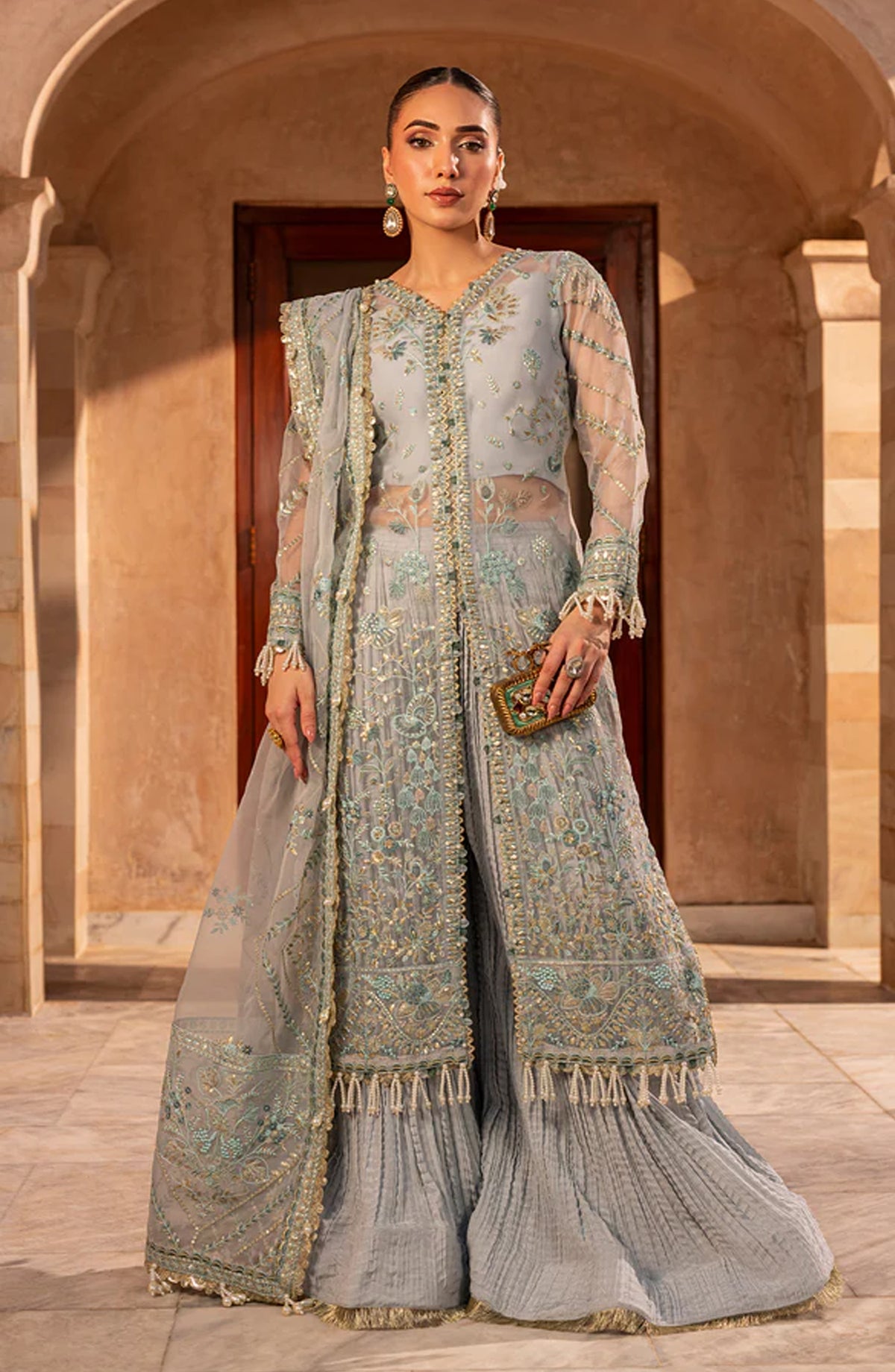 Aylin Luxury Formal Embroidered Organza Unstitched 3 Piece Suit - AQUA - AYL25WE - Blue - Wedding Collection