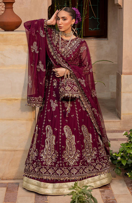 Aylin Luxury Formal Embroidered Net Unstitched 3 Piece Suit - MULBERRY - AYL25WE - Maroon - Wedding Collection