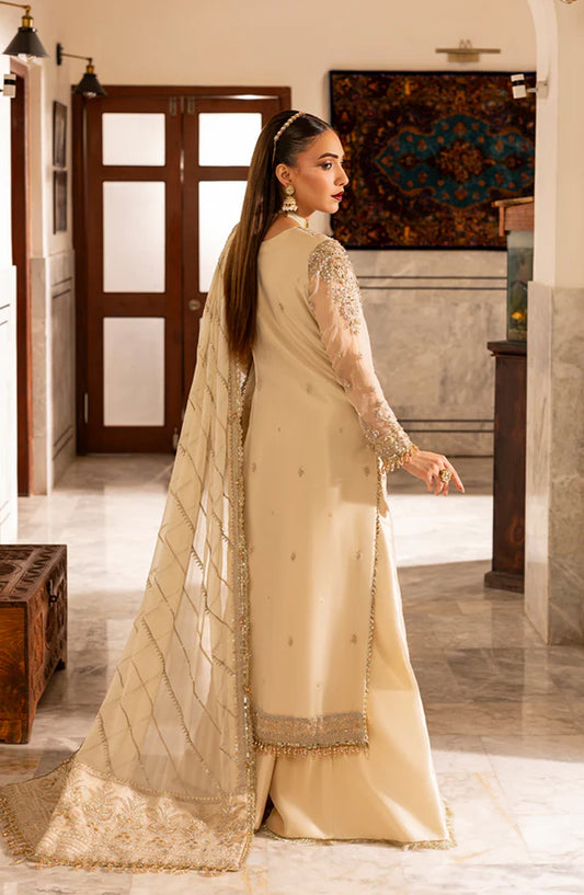 Aylin Luxury Formal Embroidered Organza Unstitched 3 Piece Suit - Daisy - AYL25WE - Fawn - Wedding Collection