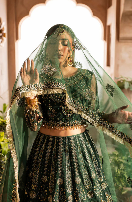 Aylin Luxury Formal Embroidered Net Unstitched 3 Piece Suit - EMERALD - AYL25WE - Green - Wedding Collection