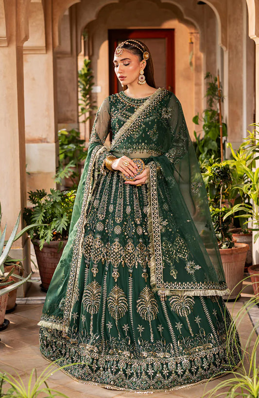 Aylin Luxury Formal Embroidered Net Unstitched 3 Piece Suit - EMERALD - AYL25WE - Green - Wedding Collection