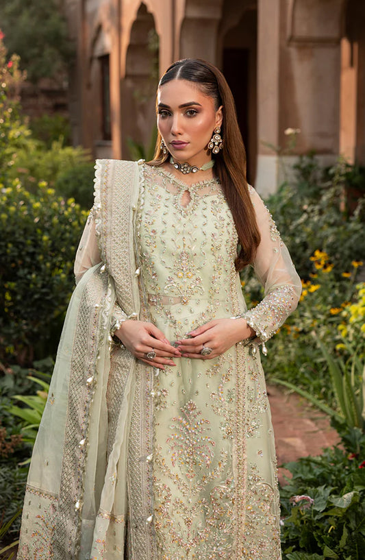 Aylin Luxury Formal Embroidered Organza Unstitched 3 Piece Suit - SAGE - AYL25WE - Green - Wedding Collection