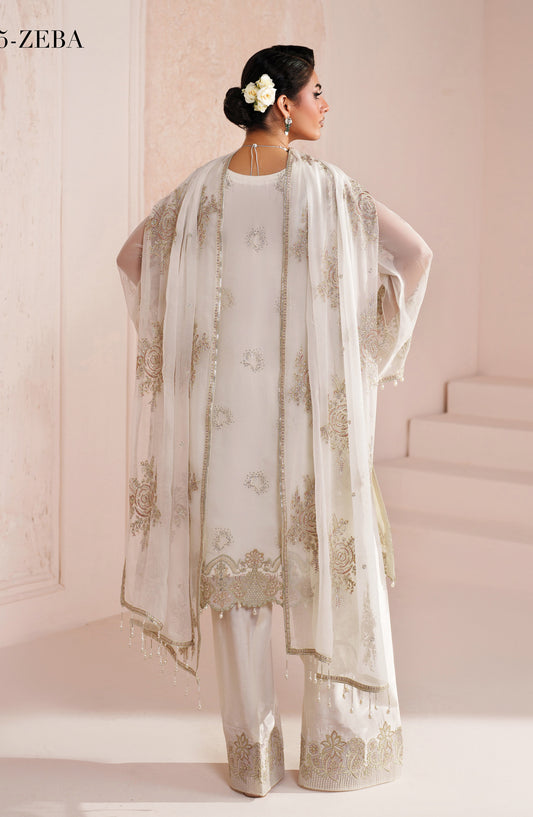 Aymal by Alizeh Embroidered Chiffon Unstitched 3 Piece Suit - 4067-ZEBA - ALZ26AML - White - Festive Collection