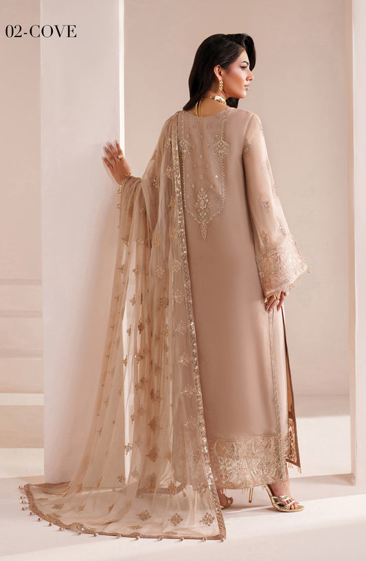 Aymal by Alizeh Embroidered Chiffon Unstitched 3 Piece Suit - 4064-COVE - ALZ26AML - Peach - Festive Collection