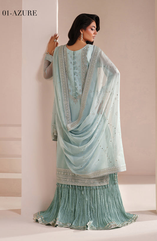 Aymal by Alizeh Embroidered Chiffon Unstitched 3 Piece Suit - 4063-AZURE - ALZ26AML - Blue - Festive Collection