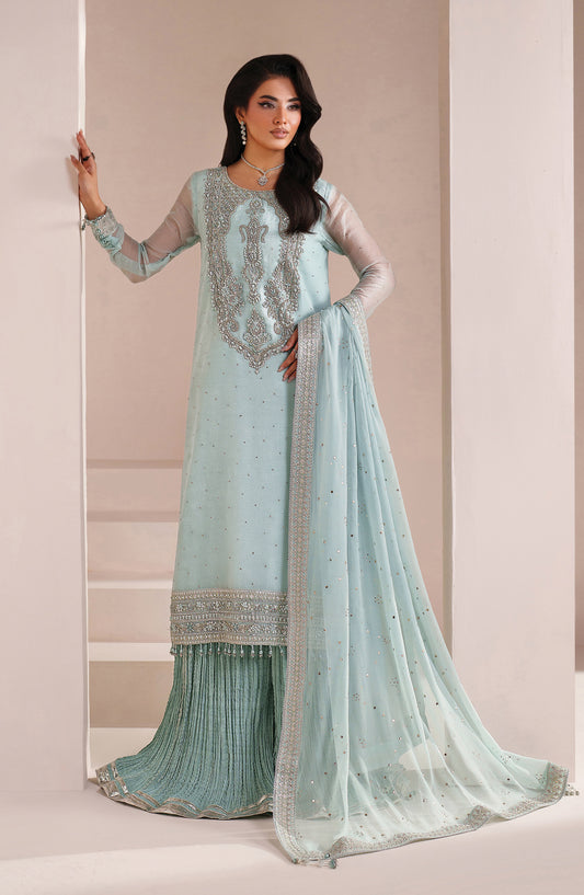 Aymal by Alizeh Embroidered Chiffon Unstitched 3 Piece Suit - 4063-AZURE - ALZ26AML - Blue - Festive Collection
