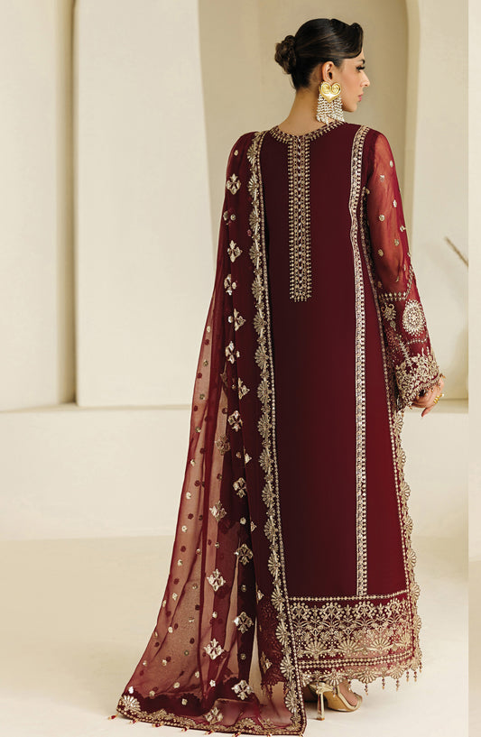Aymal by Alizeh Embroidered Chiffon Unstitched 3 Piece Suit - 03-Lira - AML26ALZ - Maroon - Festive Collection