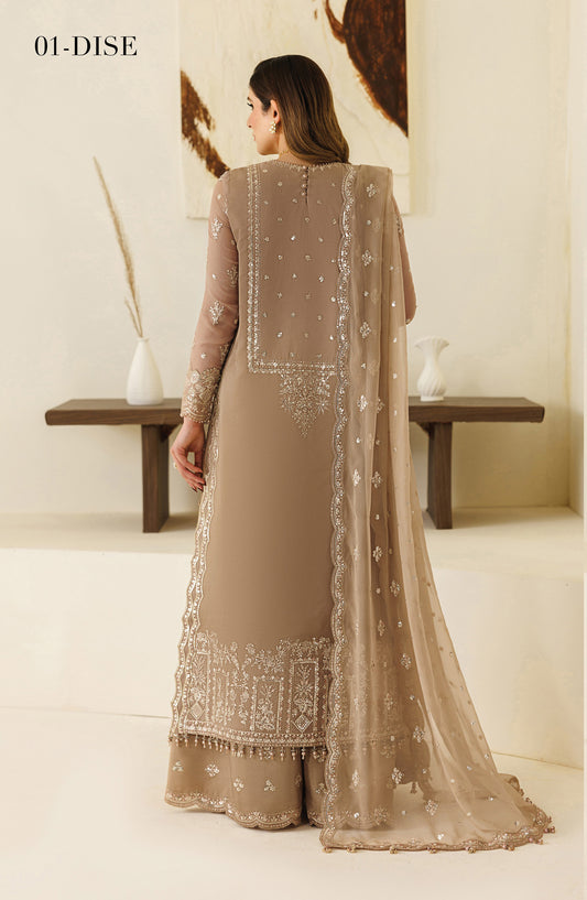Aymal by Alizeh Embroidered Chiffon Unstitched 3 Piece Suit - 01-Dise - AML26ALZ - Peach - Festive Collection