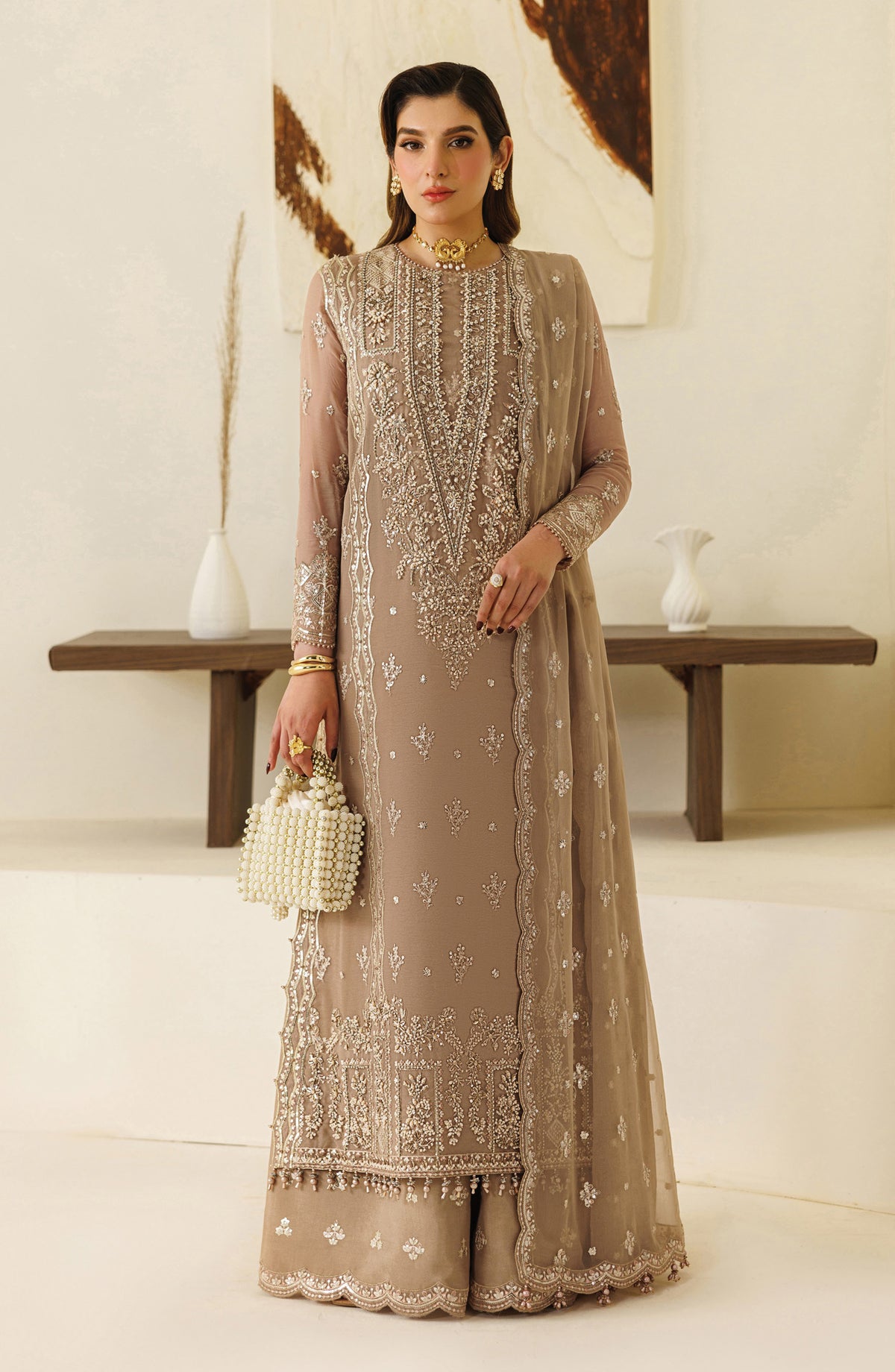 Aymal by Alizeh Embroidered Chiffon Unstitched 3 Piece Suit - 01-Dise - AML26ALZ - Peach - Festive Collection