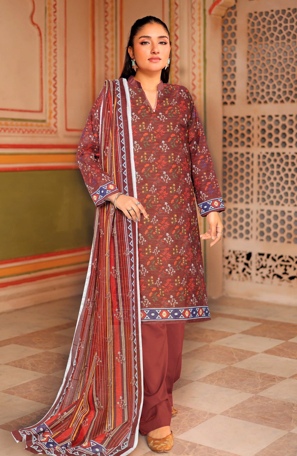 Azal by Johra Printed Lawn Unstitched 3 Piece Suit - JH-1510 - JH25AZALL - Maroon - Casual Collection
